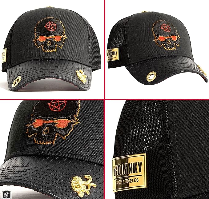 Red Monkey Designs 6 Hat Bundle #2 of Limited Edition Unisex Fashion Trucker Cap Hats + Free Bandanna.,Black,One Size